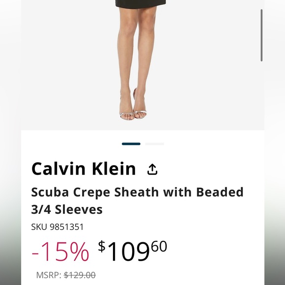 Women's Calvin Klein Scuba Crepe Sheath with Beaded 3/4 Sleeves - Picture 12 of 12